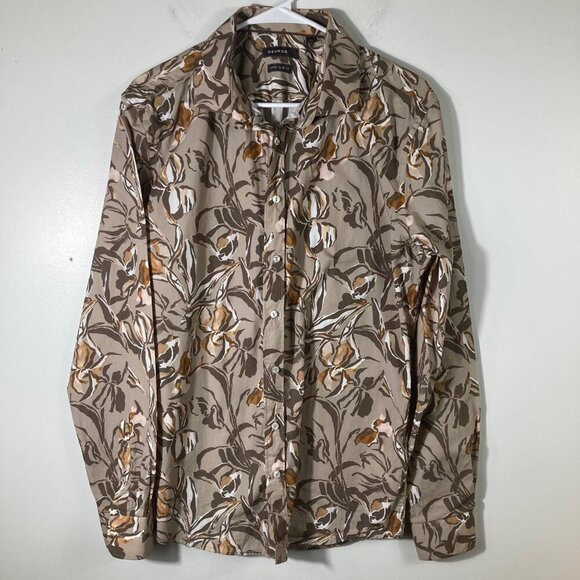 Mens Devred 1902 Extra Slim Fit Floral Button Shirt Tan Brown XL Made in France - Picture 1 of 8